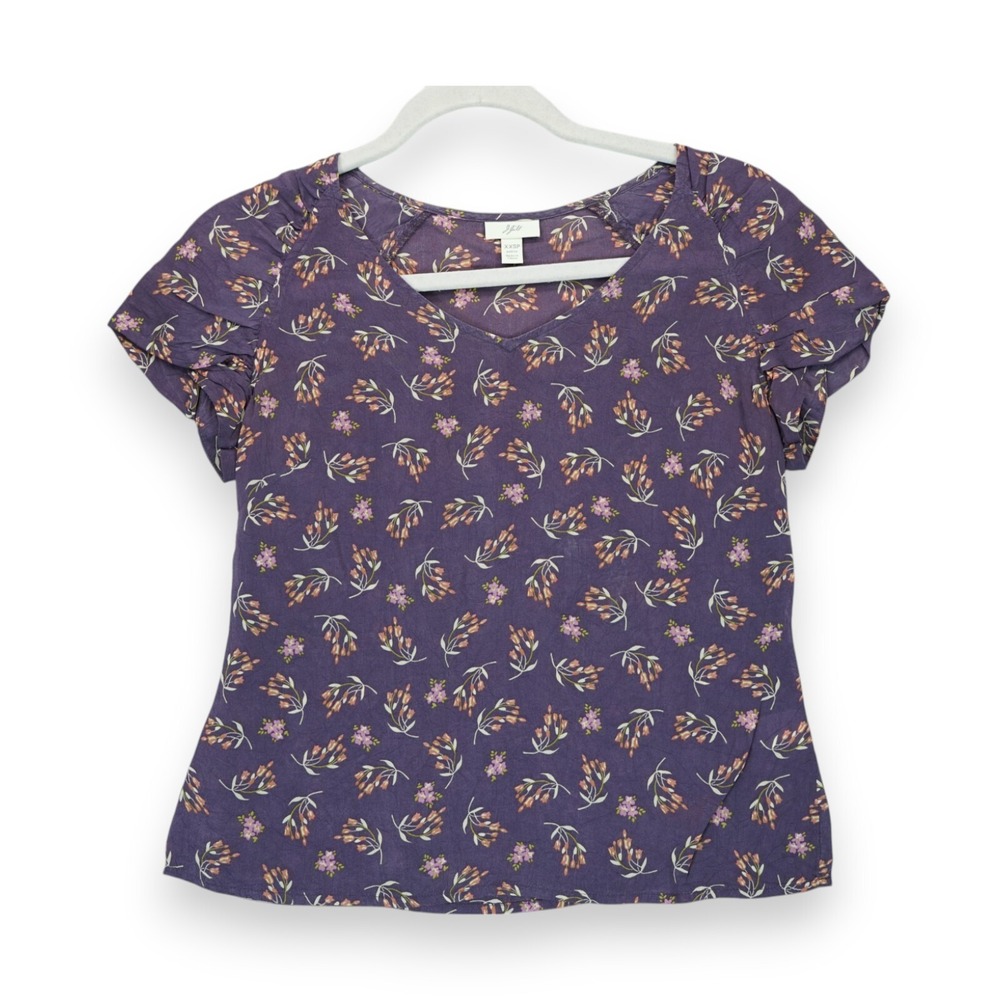 J Jill Women's Short Sleeve V-Neck Rayon Floral top Size XXS Purple‎